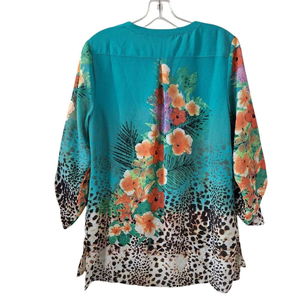 Soft Surroundings Lightweight Sheer Floral Animal Print Tunic Top Petite - Picture 2 of 14